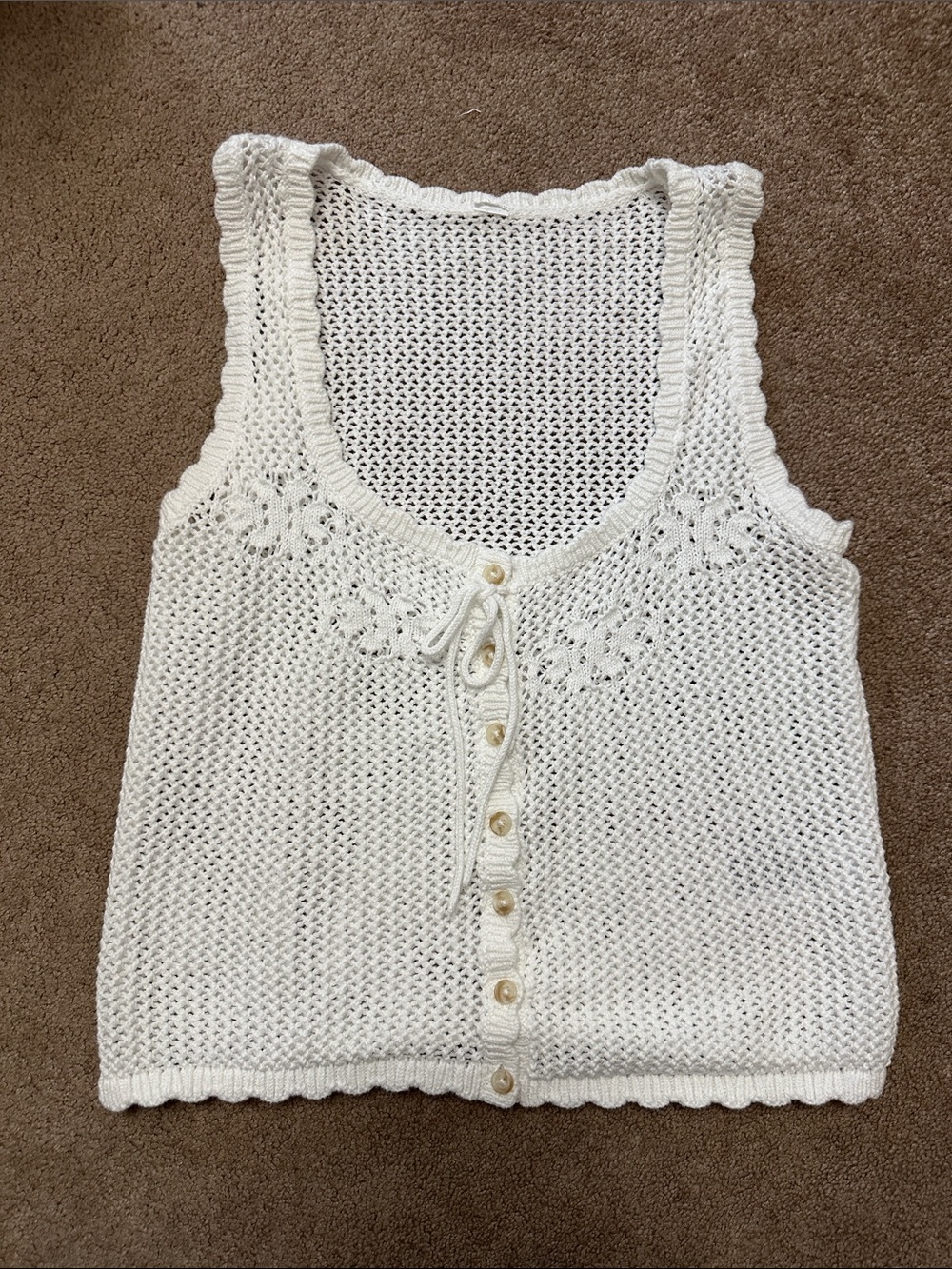 Old Navy Cream Crochet Button Tank with Lace Detail